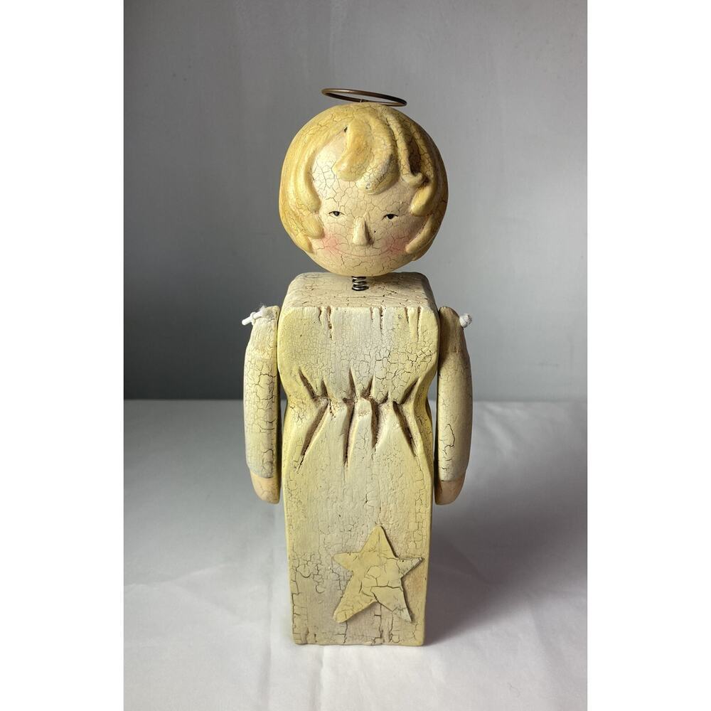 Vintage 2001 Sarah’s Attic Inc. 9.5” Primitive Bobble Head Angel Statue Decor